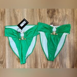 PrettyLittleThing Hammered Trim Bikini Bottoms – Green Gold Hardware Sizes 8 & 6